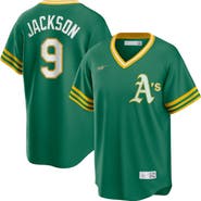 Nike Men's Nike Reggie Jackson Kelly Green Oakland Athletics Road Cooperstown Collection Player Jersey
