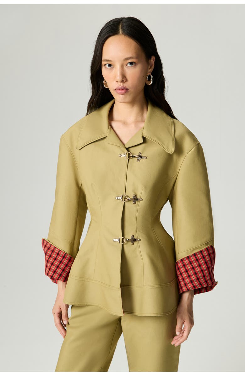 Nocturne Buckle-Front Fitted Jacket, Alternate, color, Olive Green