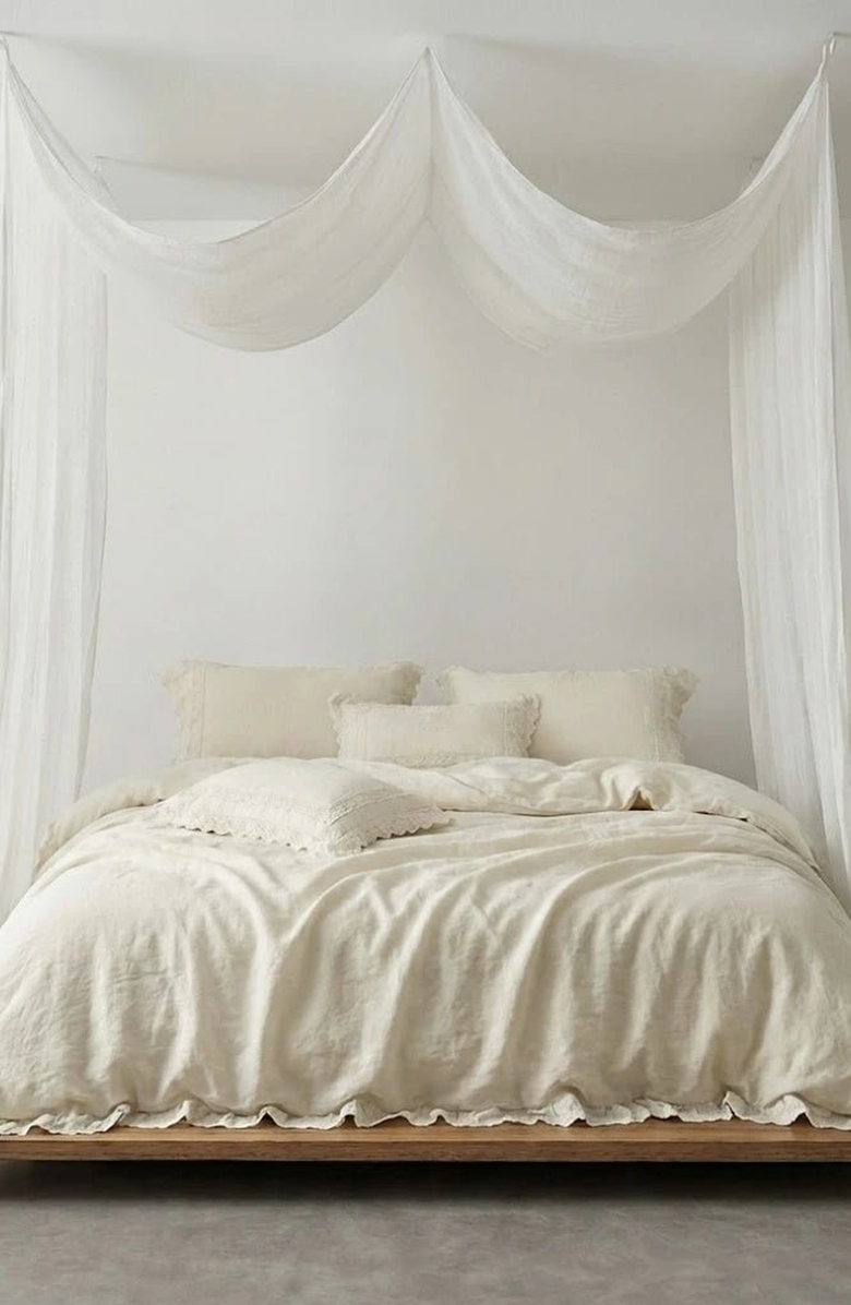 Ever Lasting Esme Floral Embroidered Linen Cotton Bedding Set, Alternate, color, Off-White / Cream