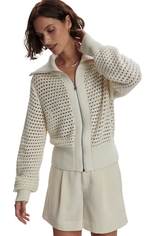 Varley Eloise Open Stitch Cotton Zip-up Cardigan In Egret