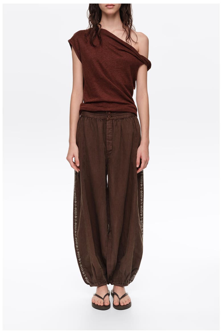 Embroidered harem trousers, Alternate, color, BROWN