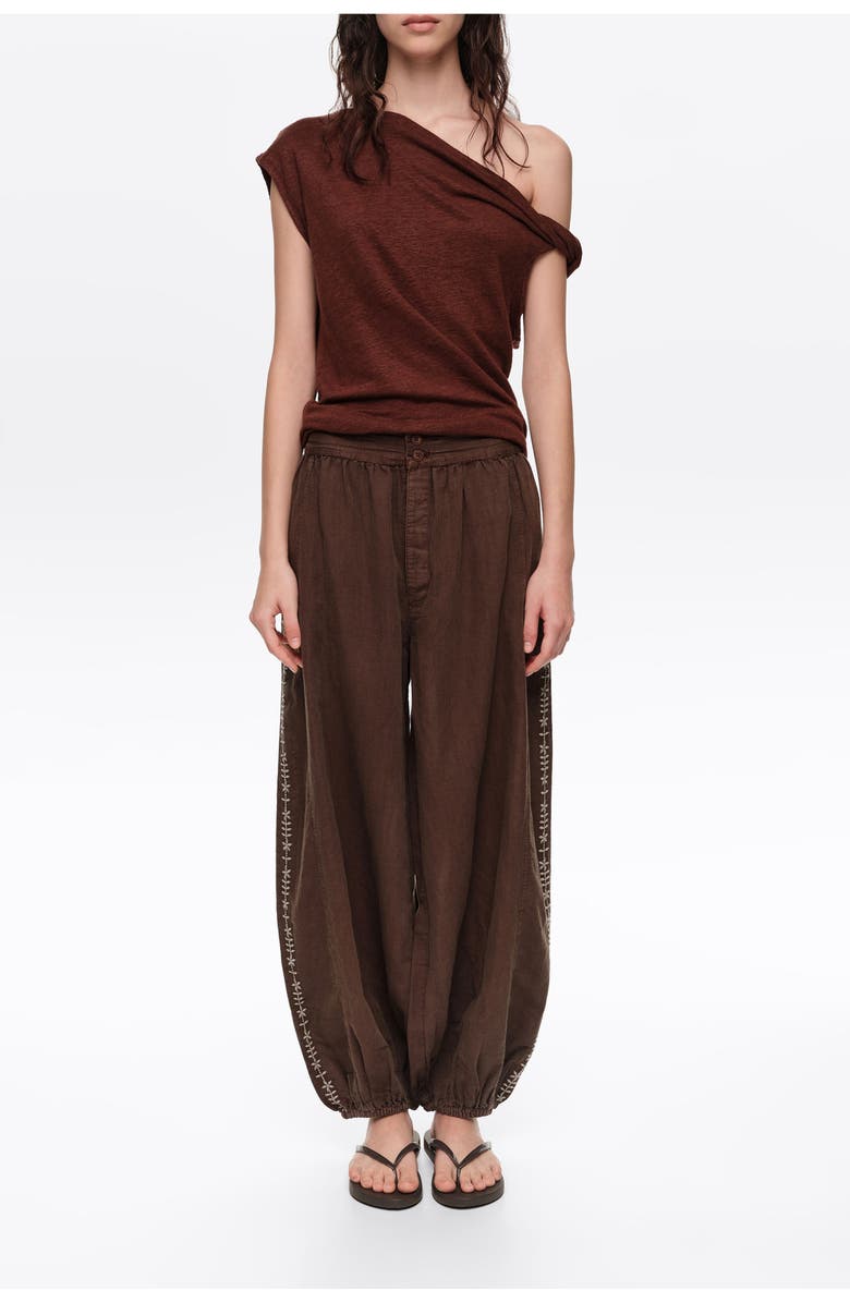 Bimba y Lola Embroidered harem trousers, Alternate, color, Brown
