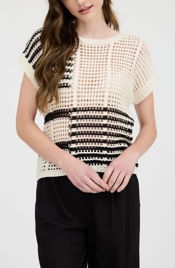 BLU PEPPER BLU PEPPER COLORBLOCK OPEN KNIT TOP 