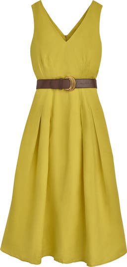 【Donna Karan New York】Sleeveless Linen-Blend Belted Dress Donna Karan New York Women's Sleeveless Linen-Blend Belted