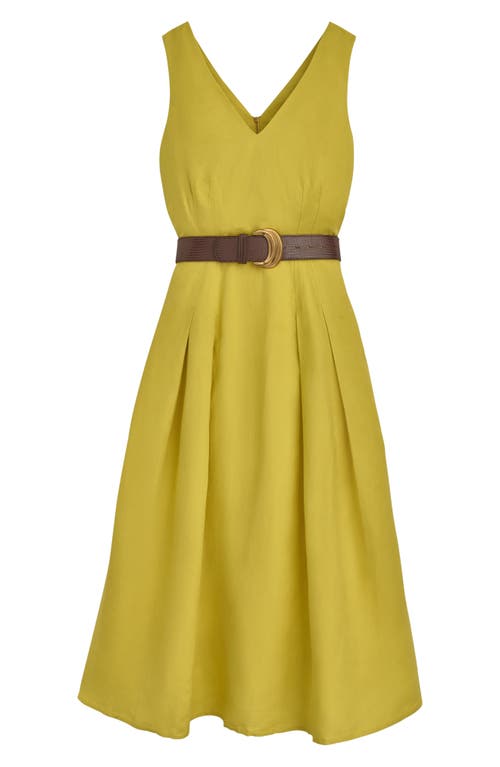 Donna Karan New York Belted Sleeveless Linen Blend Maxi Dress In Chartreuse