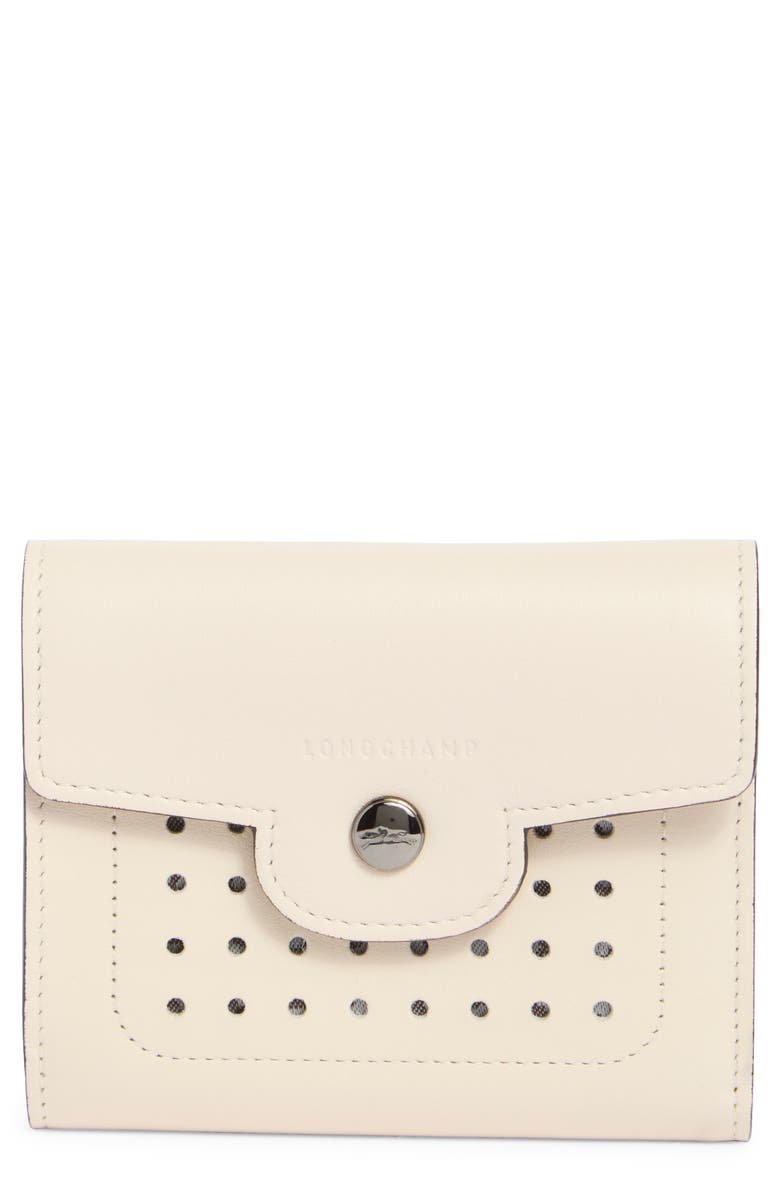 Longchamp Leather Flap Card Case, Main, color, Ivory