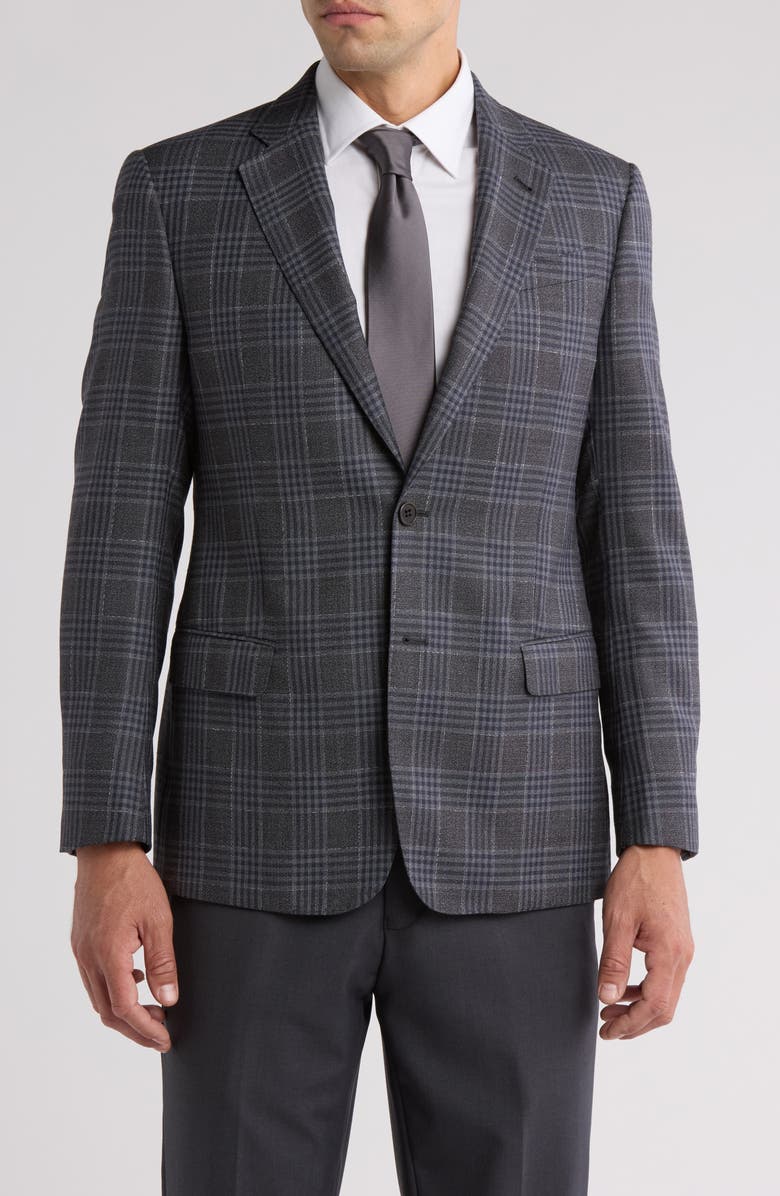 Armani Collezioni Plaid Virgin Wool & Silk Blazer, Main, color, Grey