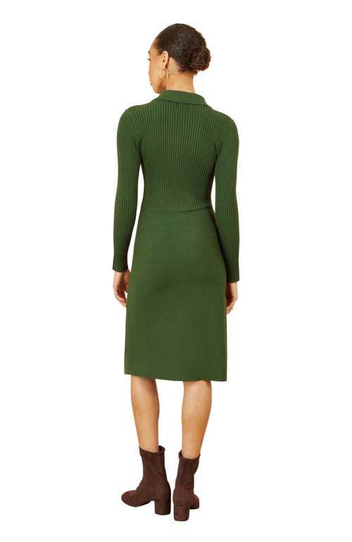 Yumi Belted Rib Knit Midi Dress With Pockets In Green