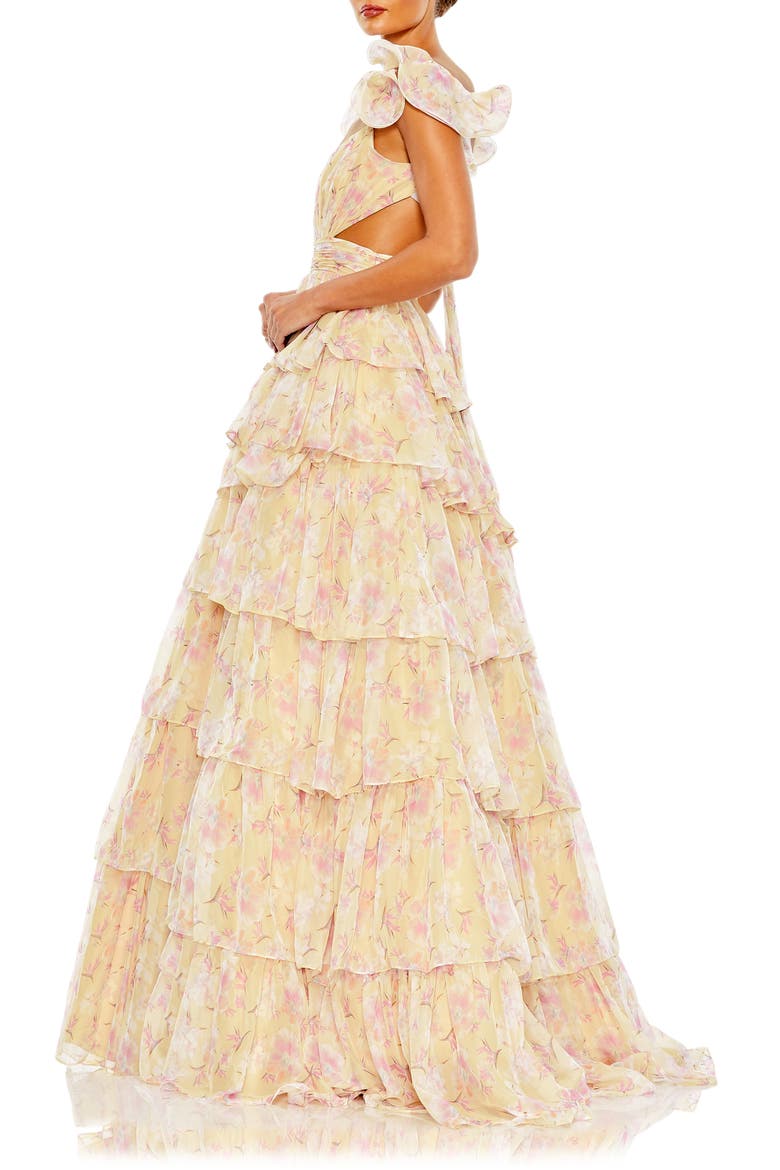 Sleeveless Floral Cutout Ballgown, Alternate, color, BUTTERCREAM