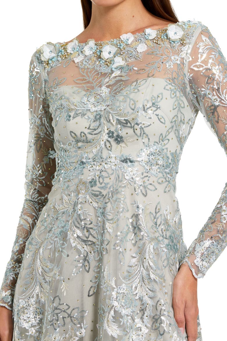 Floral Embroidered Long Sleeve Midi Dress, Alternate, color, Mist