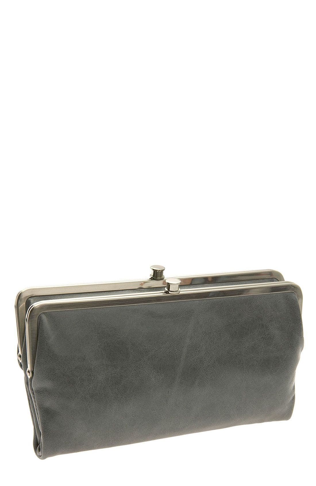 Lauren Leather Double Frame Clutch, Main, color, SMOKES