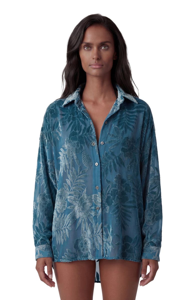 Lords of Harlech Country Floral Velvet Devore Womens Shirt, Main, color, Country Floral Teal