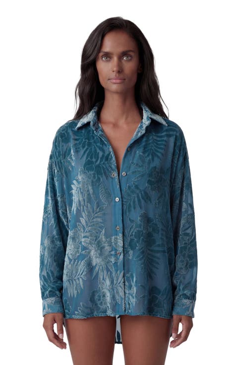 Country Floral Velvet Devore Womens Shirt
