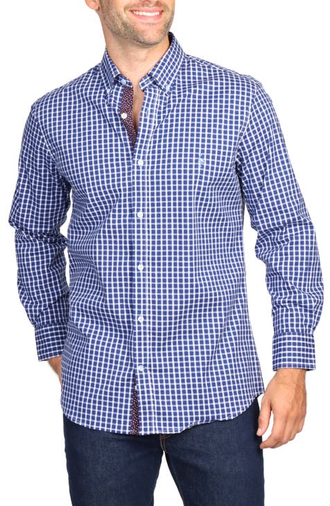 Regular Fit Windowpane Stretch Cotton Button-Down Shirt