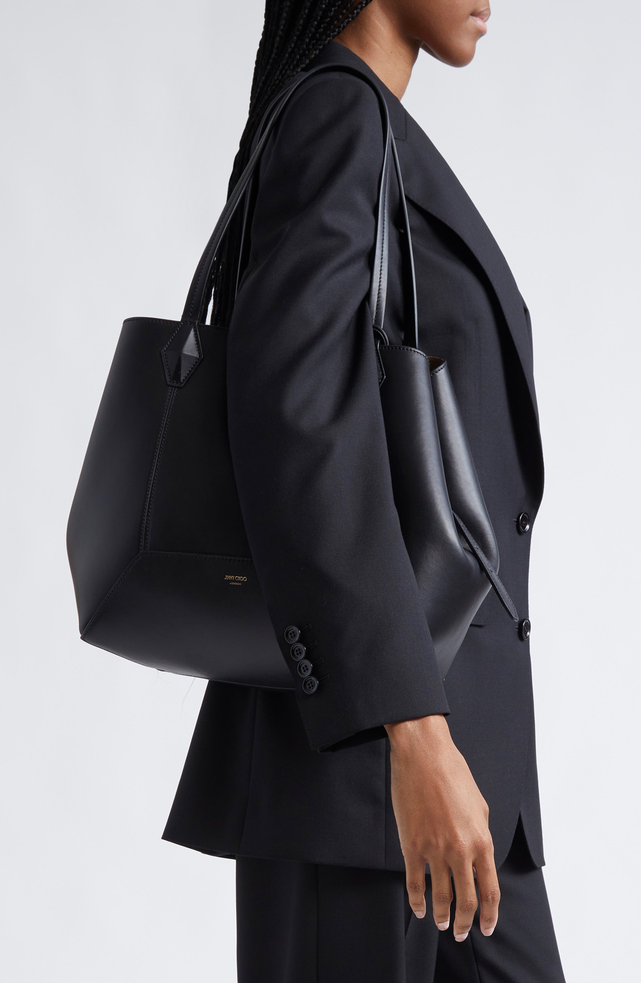 Jimmy Choo Medium Diamond Leather Tote, Alternate, color, Black