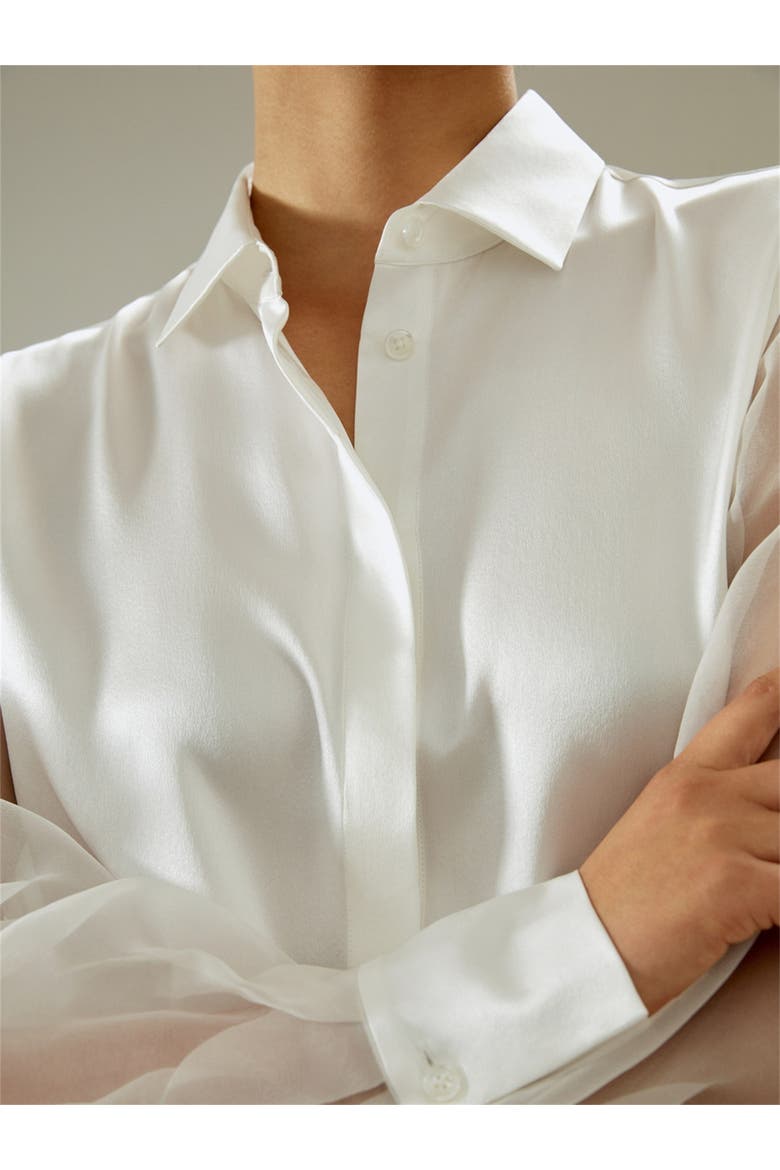 Women's Ethereal Crisp Sheer Sleeves Silk Shirt, Alternate, color, Natural White