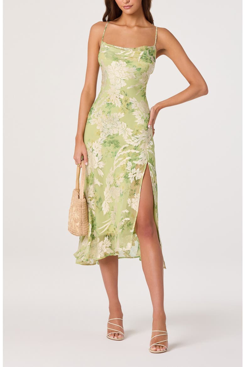 Gaia Midi Dress, Alternate, color, LIGHT GREEN FLORAL