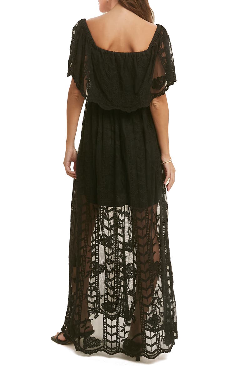 Lace Overlay Off the Shoulder Maxi Dress, Alternate, color, BLACK