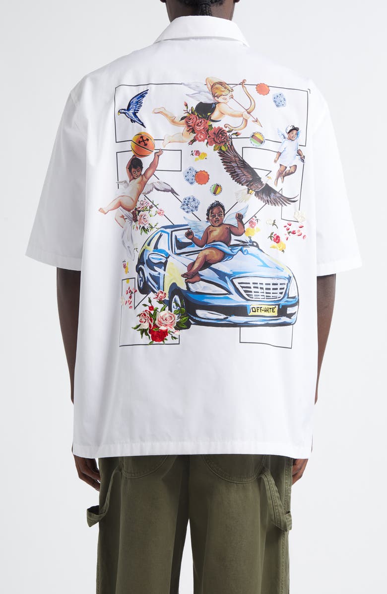 Off-White Fresco Arrow Short Sleeve Cotton Bowling Shirt, Alternate, color, White - Mu