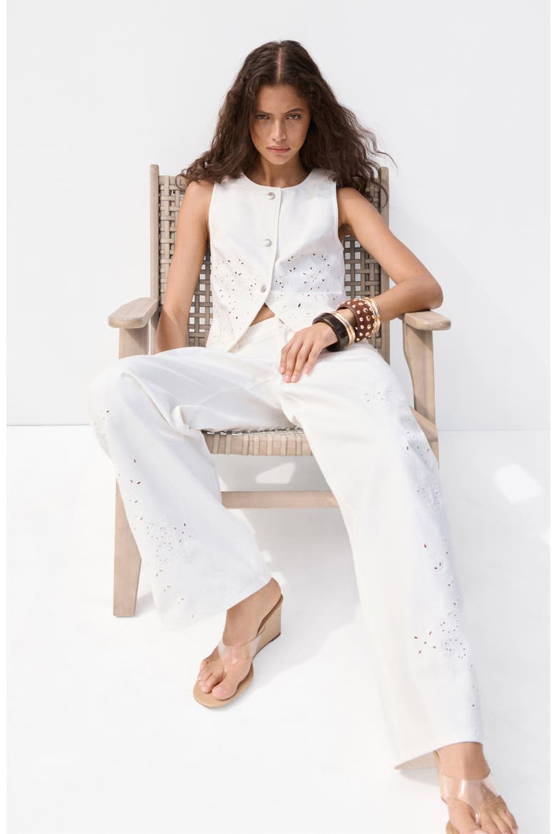 Openwork Embroidered Balloon Jeans, Alternate, color, WHITE