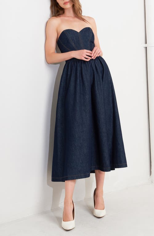 Freemarket Strapless Denim Midi Dress In Blue