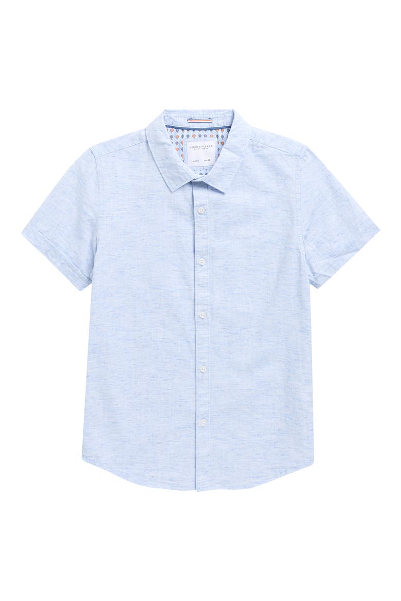 Kids' Mélange Short Sleeve Button-Up Shirt, Main, color, LIGHT BLUE