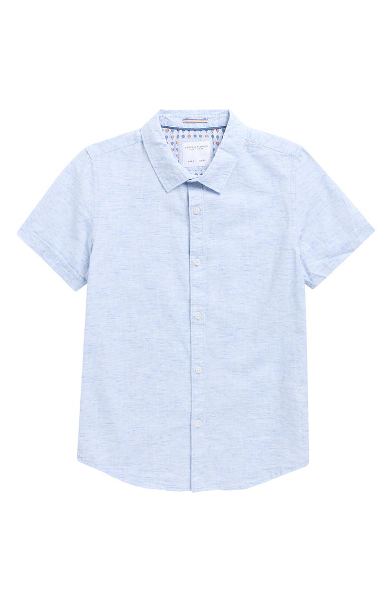 DENIM AND FLOWER Kids' Mélange Short Sleeve Button-Up Shirt, Main, color, Light Blue