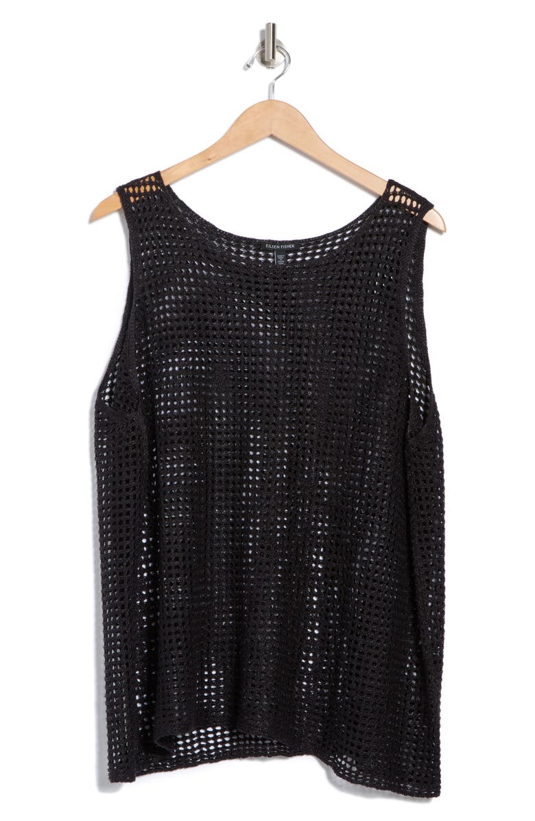 Eileen Fisher Open Stitch Organic Cotton Sleeveless Sweater, Alternate, color, Black