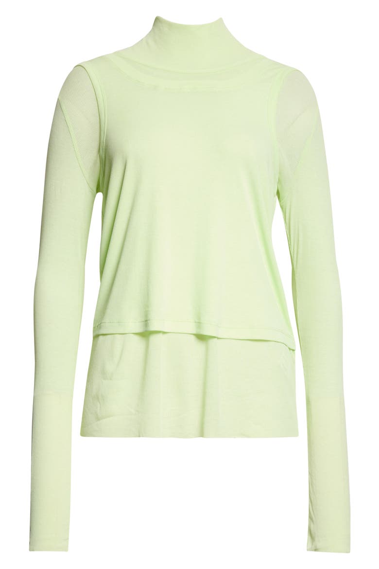 Double Layer Cotton Turtleneck Top, Main, color, SOFT LIME