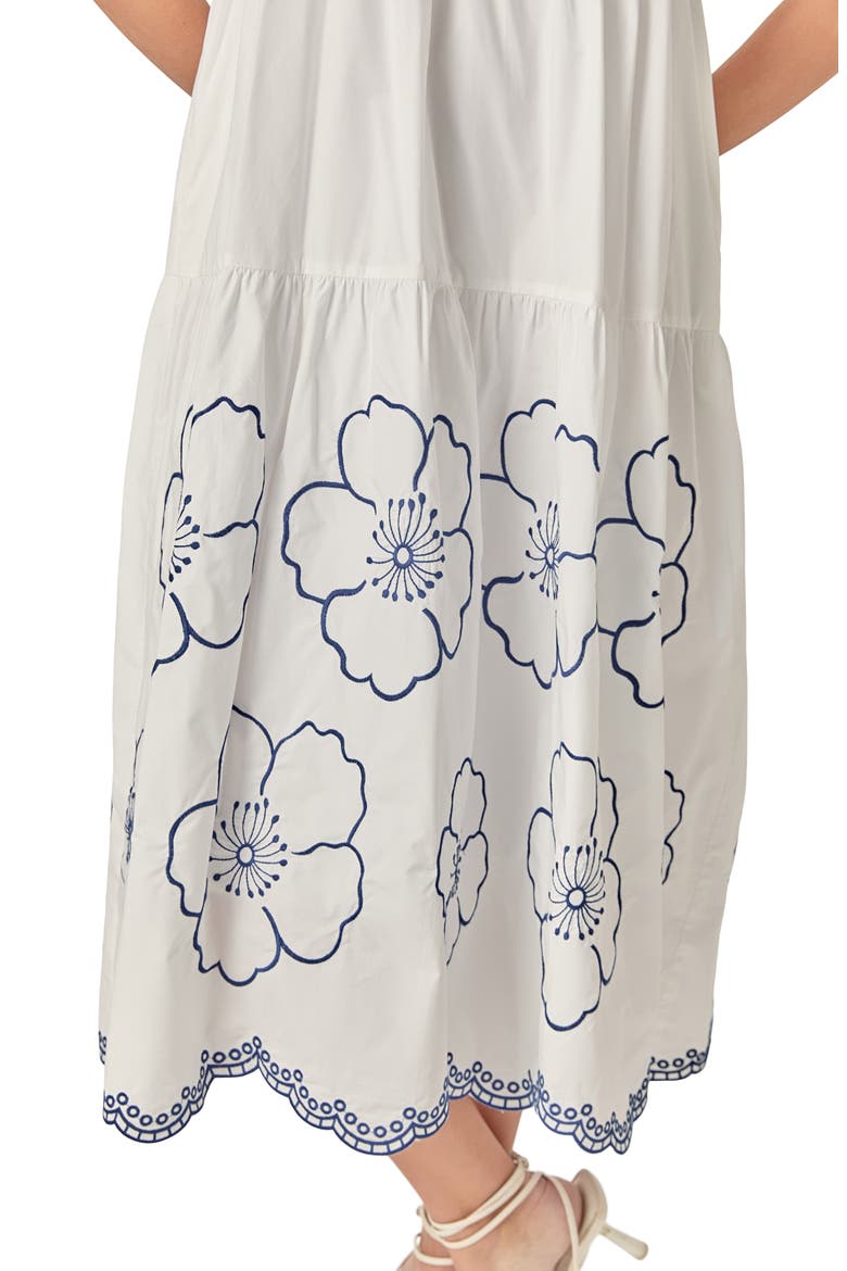 Embroidered Puff Sleeve Cotton Sundress, Alternate, color, IVORY/ NAVY
