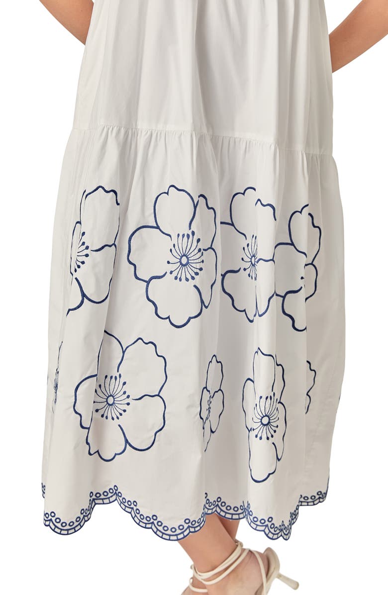English Factory Embroidered Puff Sleeve Cotton Sundress, Alternate, color, Ivory/ Navy