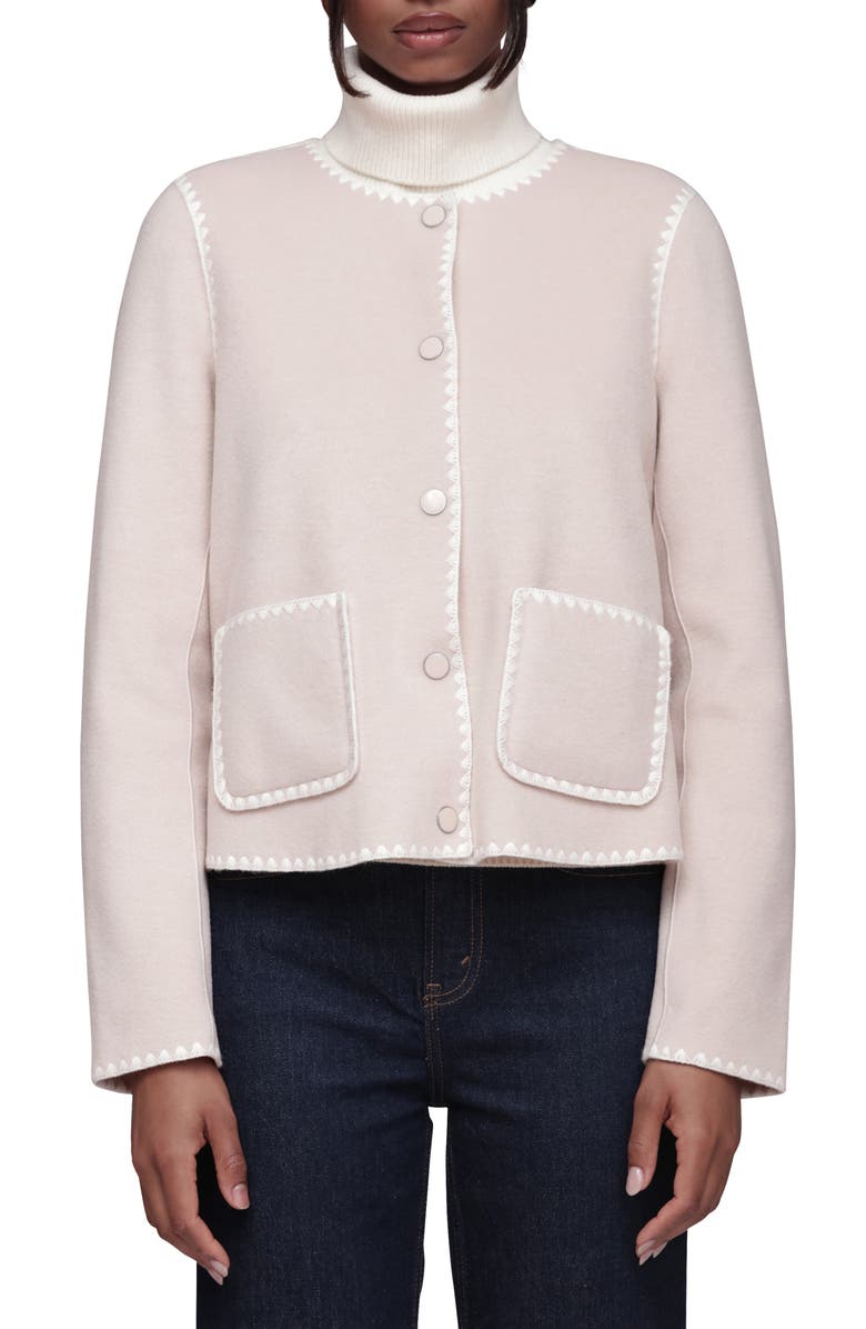 Bagatelle Contrast Stitch Collarless Jacket, Main, color, Cream