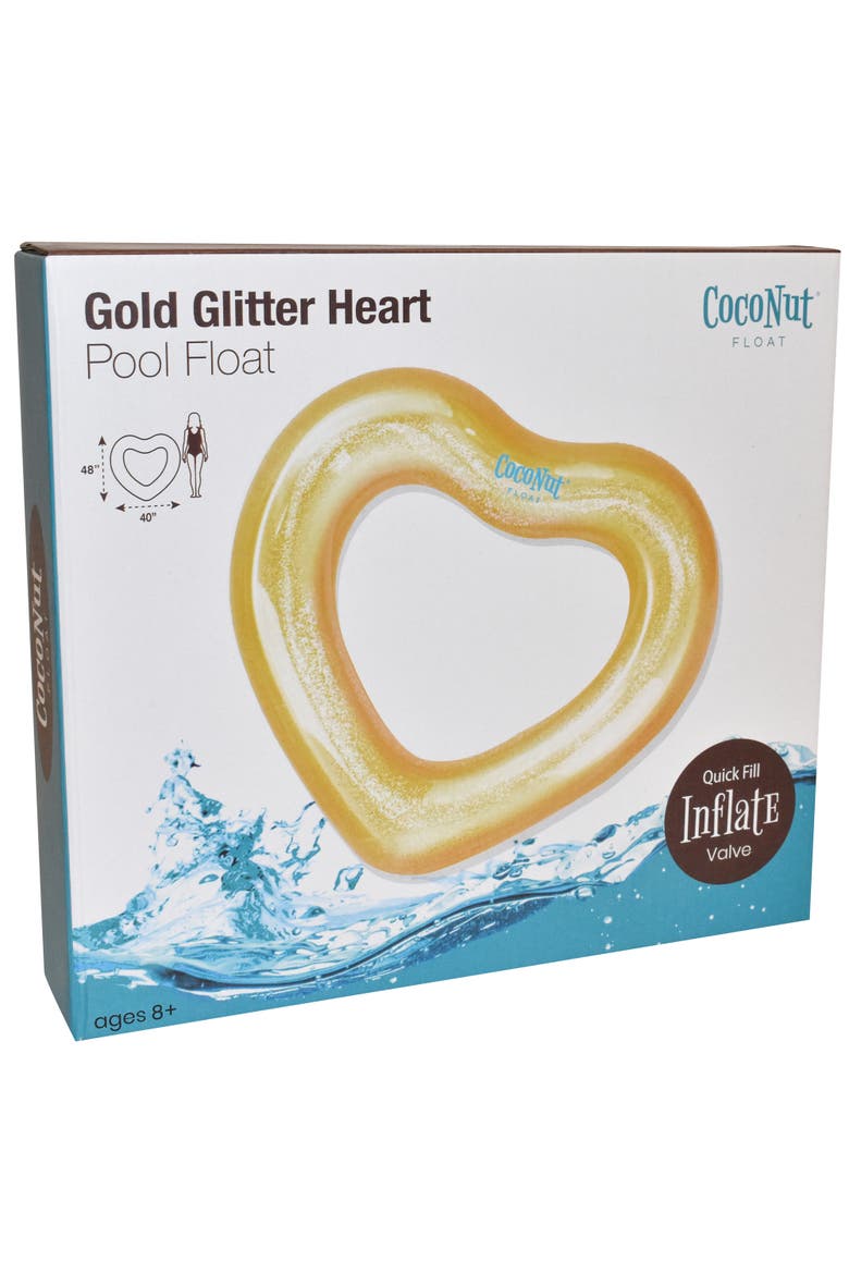 Gold Glitter Heart Pool Float 48"X40", Inflatable 48", Alternate, color, Gold