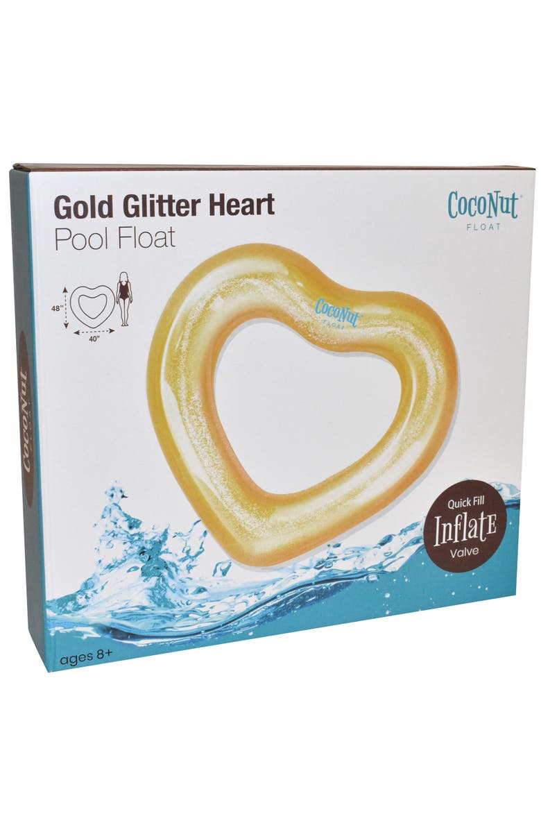 Coconut Float Gold Glitter Heart Pool Float 48"X40", Inflatable 48", Alternate, color, Gold