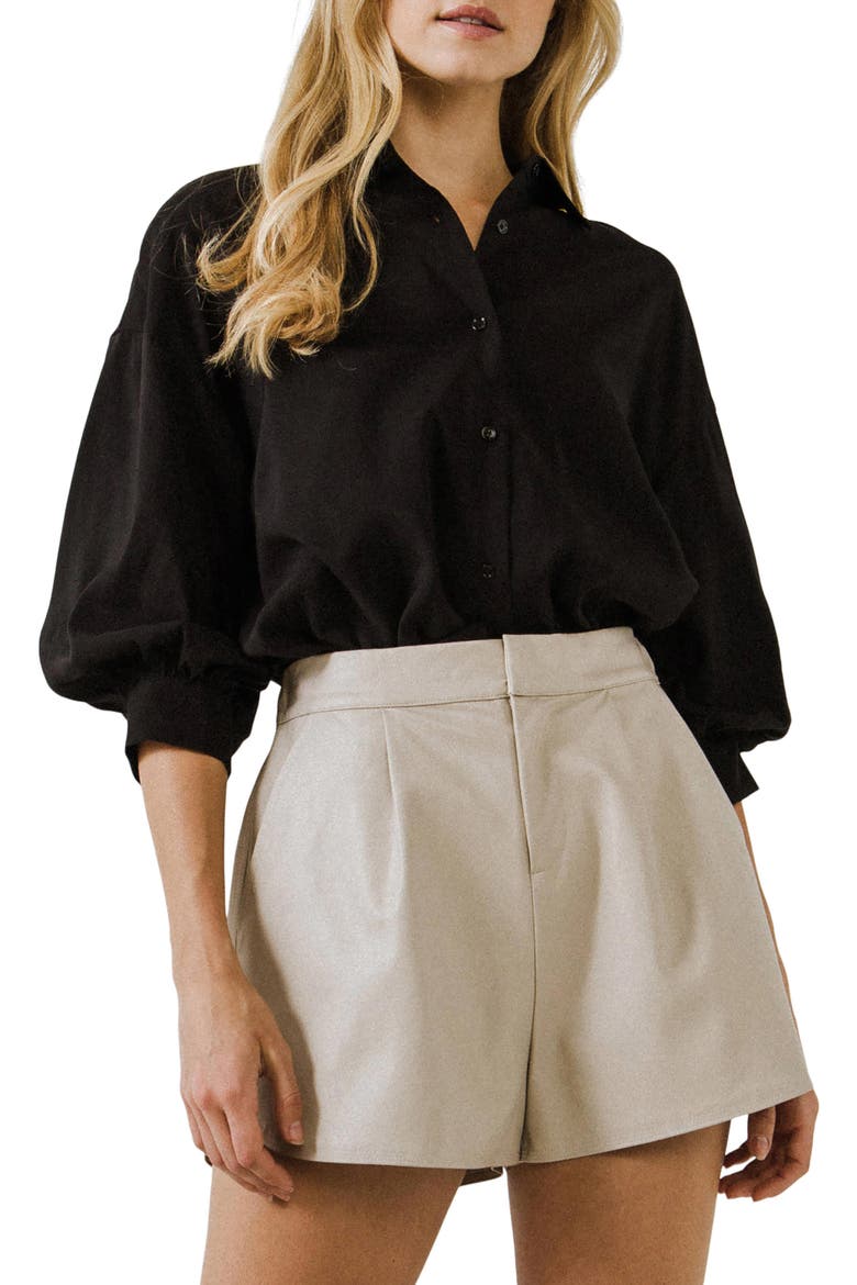 Balloon Sleeve Button-Up Shirt, Main, color, BLACK
