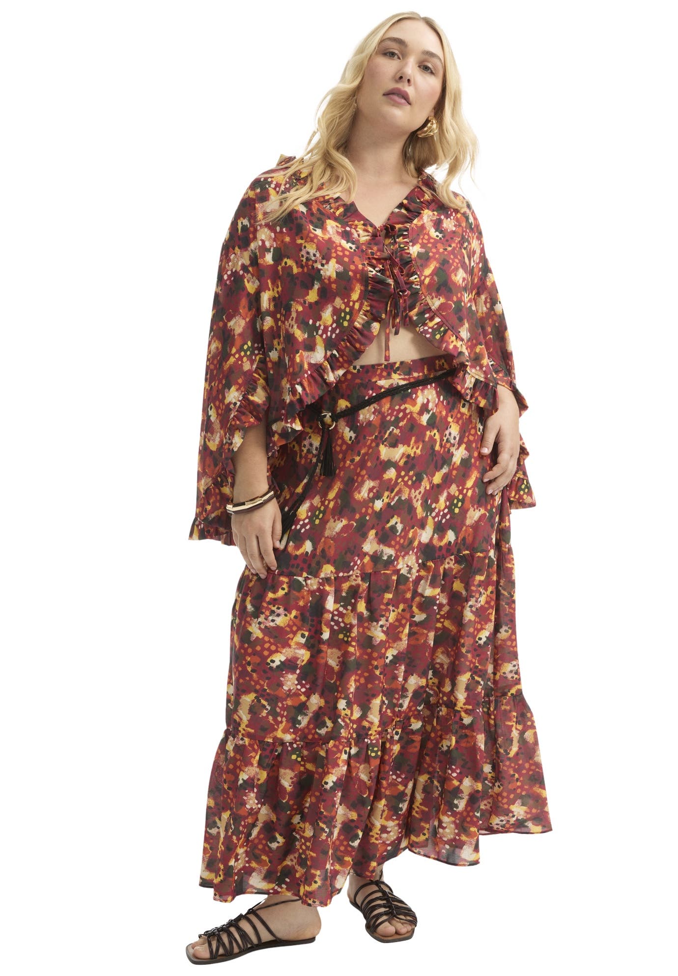 Tiered Printed Maxi Skirt