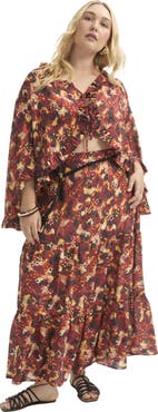 June + Vie Tiered Printed Maxi Skirt