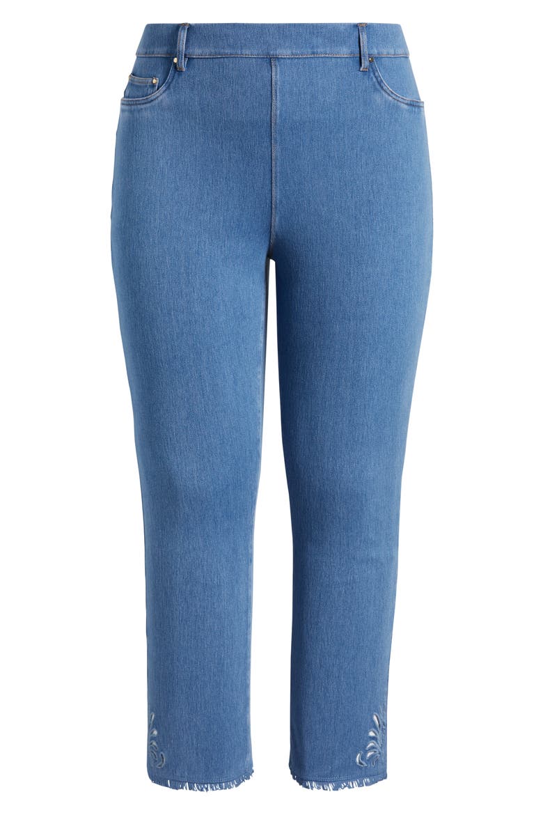 Yori Eyelet Fringe Hem Crop Straight Leg Jeans, Alternate, color, BLEACHED BLUE