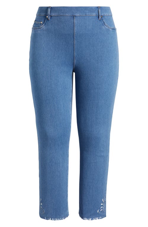Lyssé Yori Eyelet Fringe Hem Crop Straight Leg Jeans In Bleached Blue