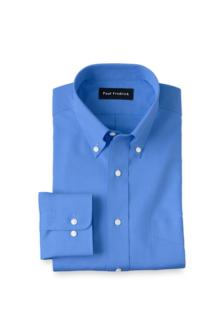 Tailored Fit Non-iron Cotton Pinpoint Solid Button Down Collar Dress Shirt, Main, color, French Blue