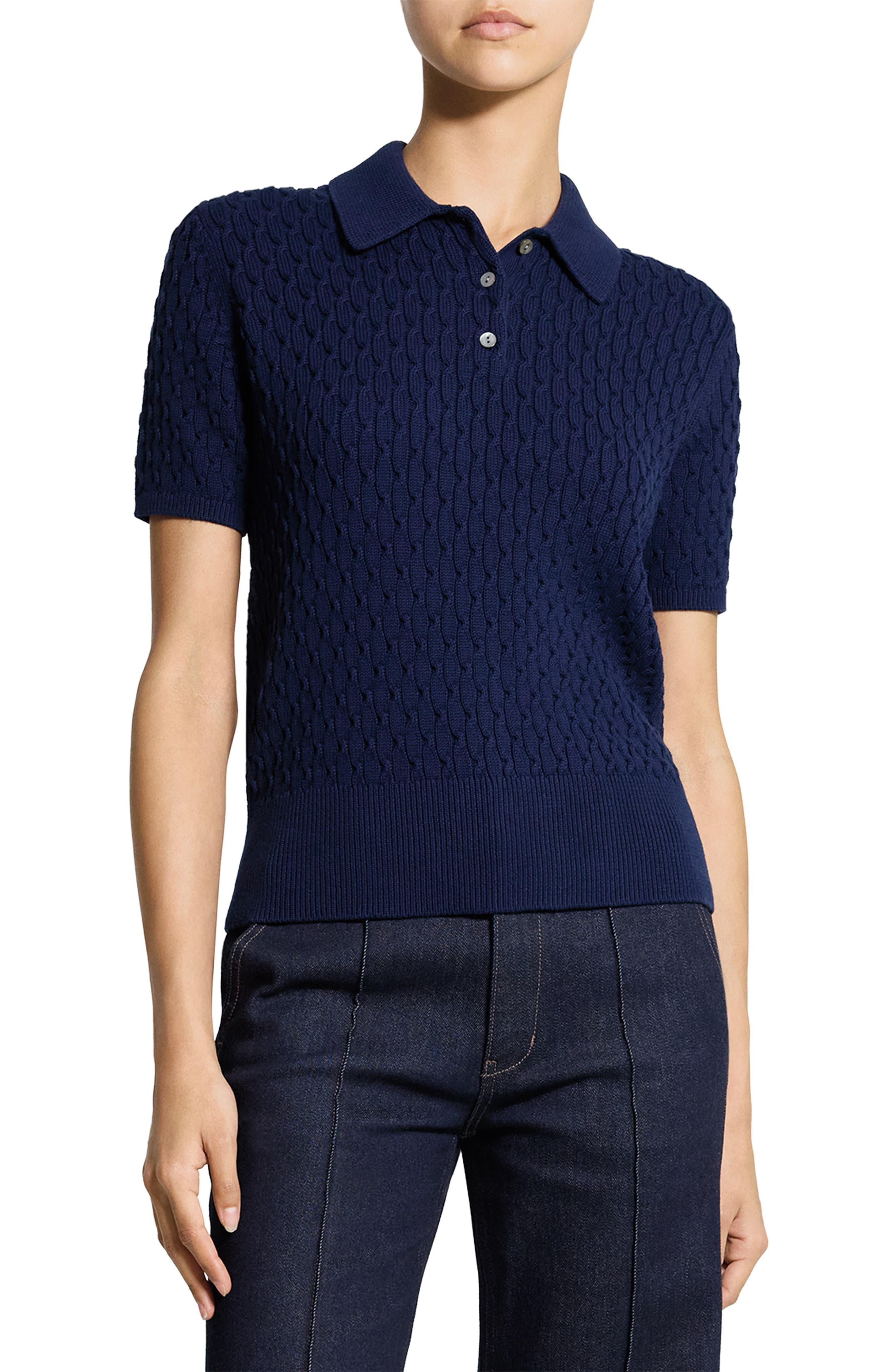 Textured Cable Knit Organic Cotton Polo