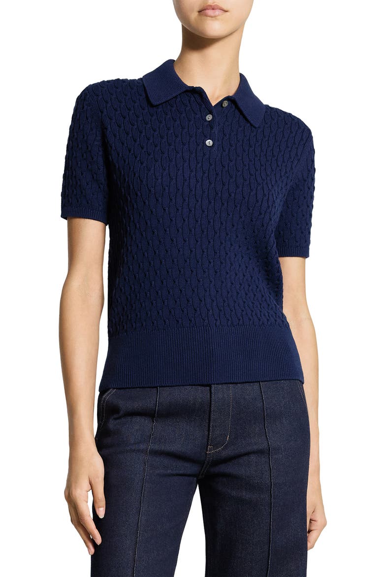 Textured Cable Knit Organic Cotton Polo, Main, color, NAVY
