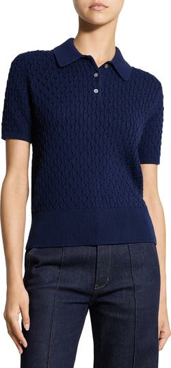 Theory Textured Cable Knit Organic Cotton Polo | Nordstrom