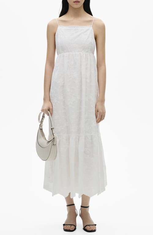 Shop Mango Floral Embroidered Tiered Cotton Midi Dress In White