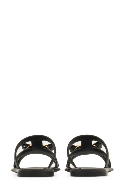 Ferragamo Lilou Vara Plate Flat Slides In Black