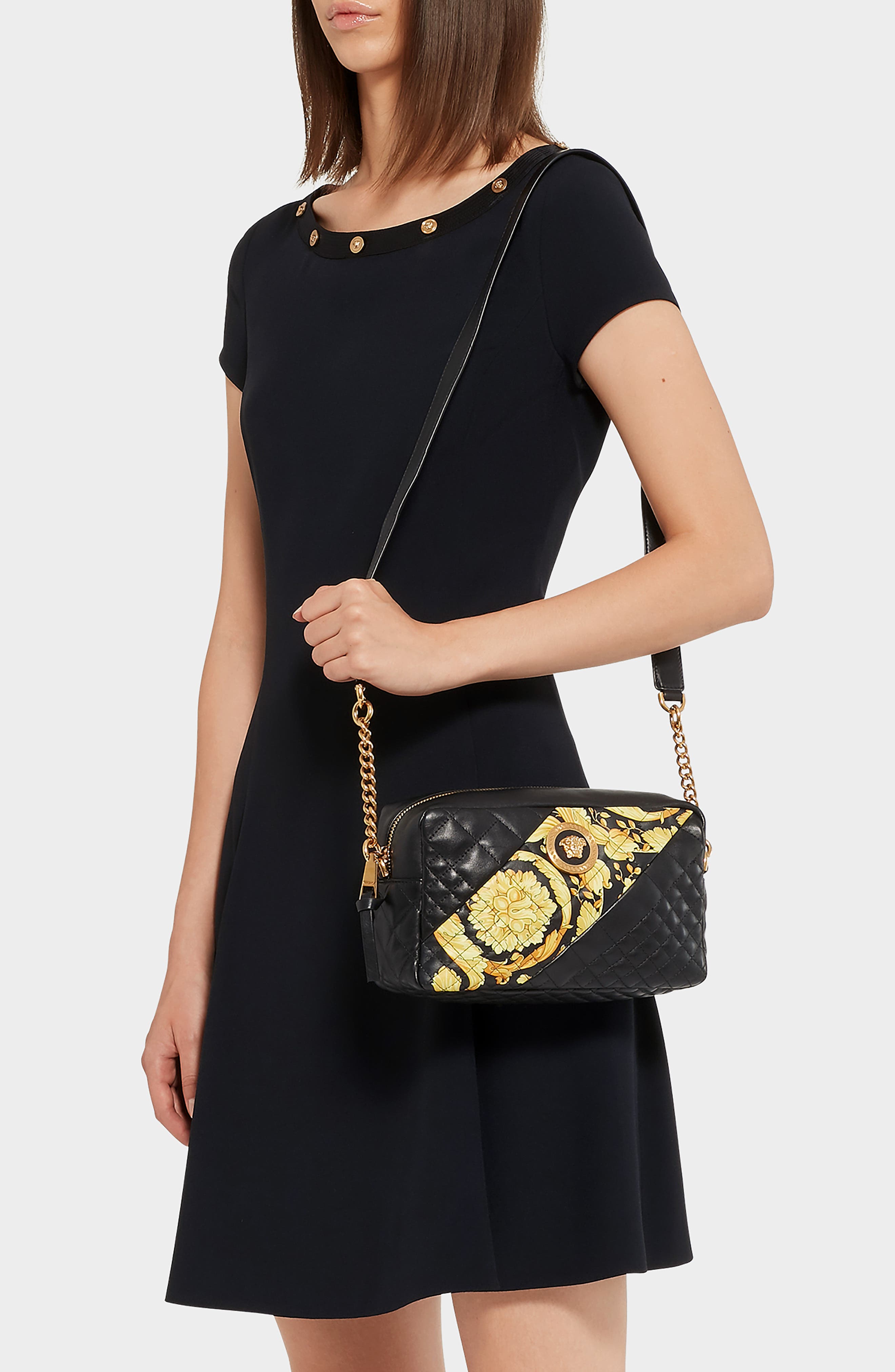 Versace Baroque Icon Quilted Leather Camera Bag, Alternate, color, 