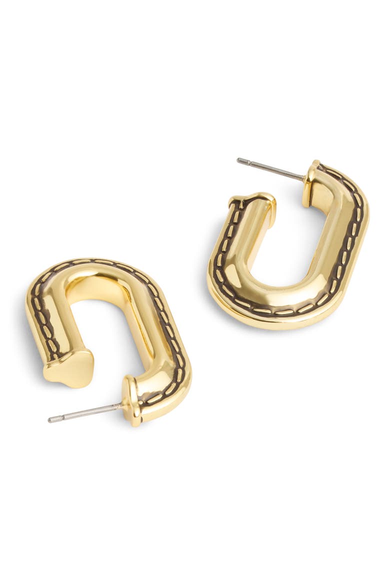 Stitched Oval Hoop Earrings, Alternate, color, GOLD