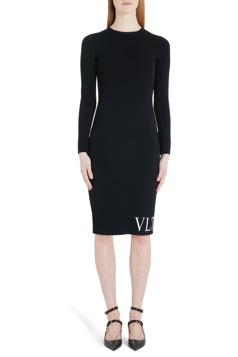 VLTN Logo Long Sleeve Sweater Dress, Main, color, 0NA-BLACK/ IVORY