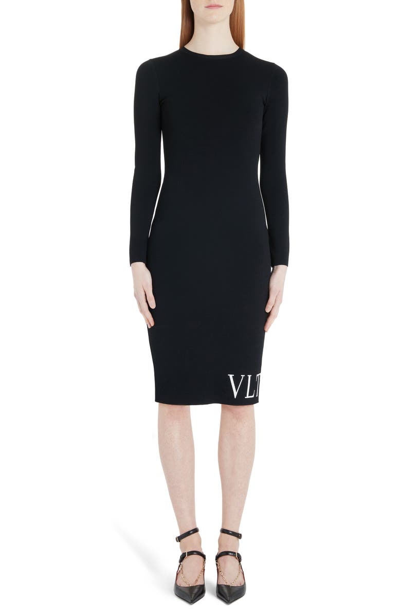 Valentino VLTN Logo Long Sleeve Sweater Dress, Main, color,