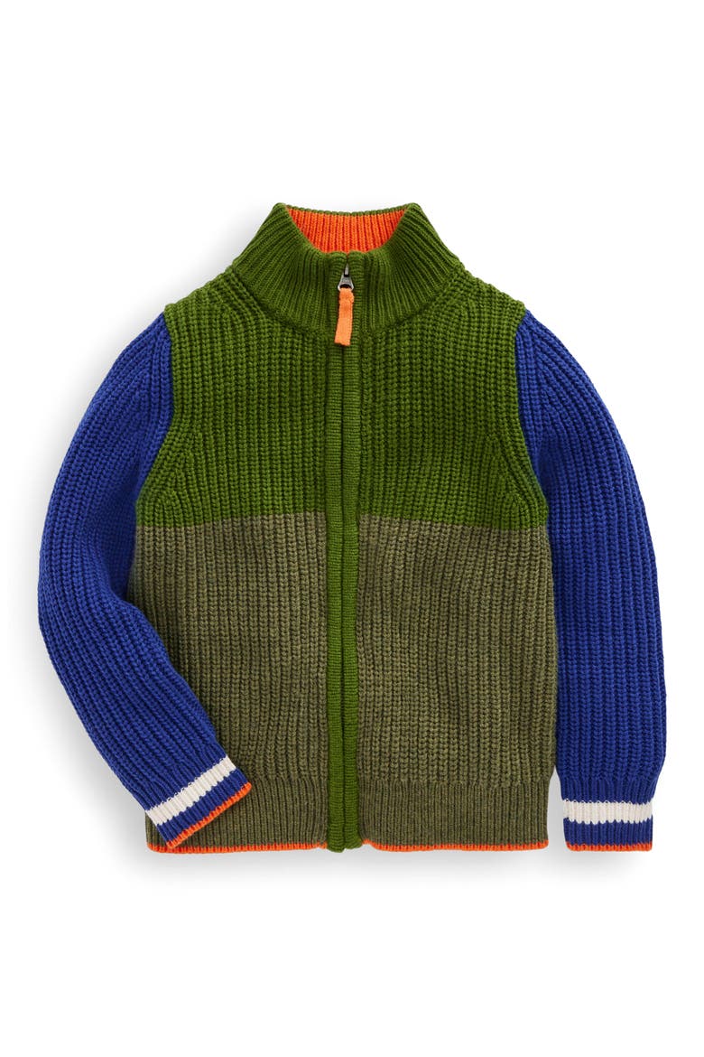 Kids' Chunky Colorblock Zip-Up Cardigan, Main, color, BROCCOLI GREEN